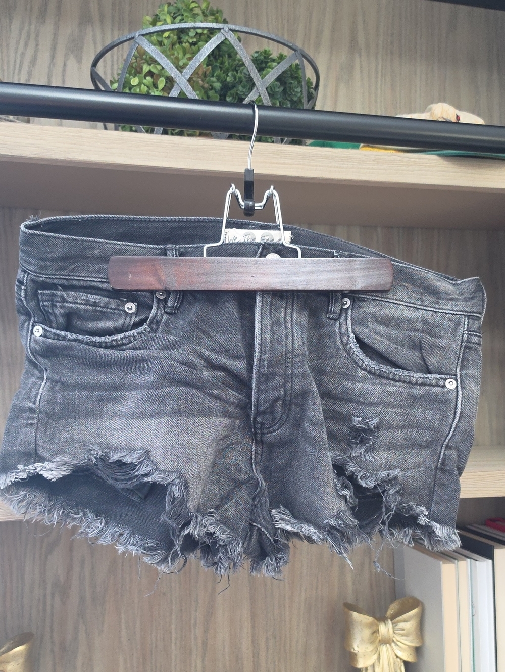 Free People Washed Black Distressed Denim Shorts